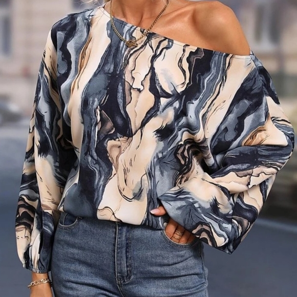Lovely Rosetta Tops - (Out Of Stock) Blue Printed Boat Neck Top